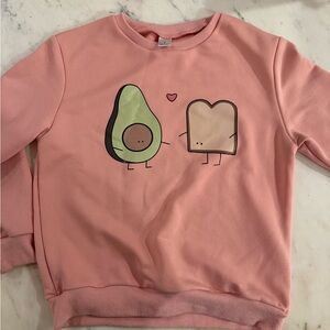 Cute Pink Kids Sweatshirt with Avocado and Toast Design